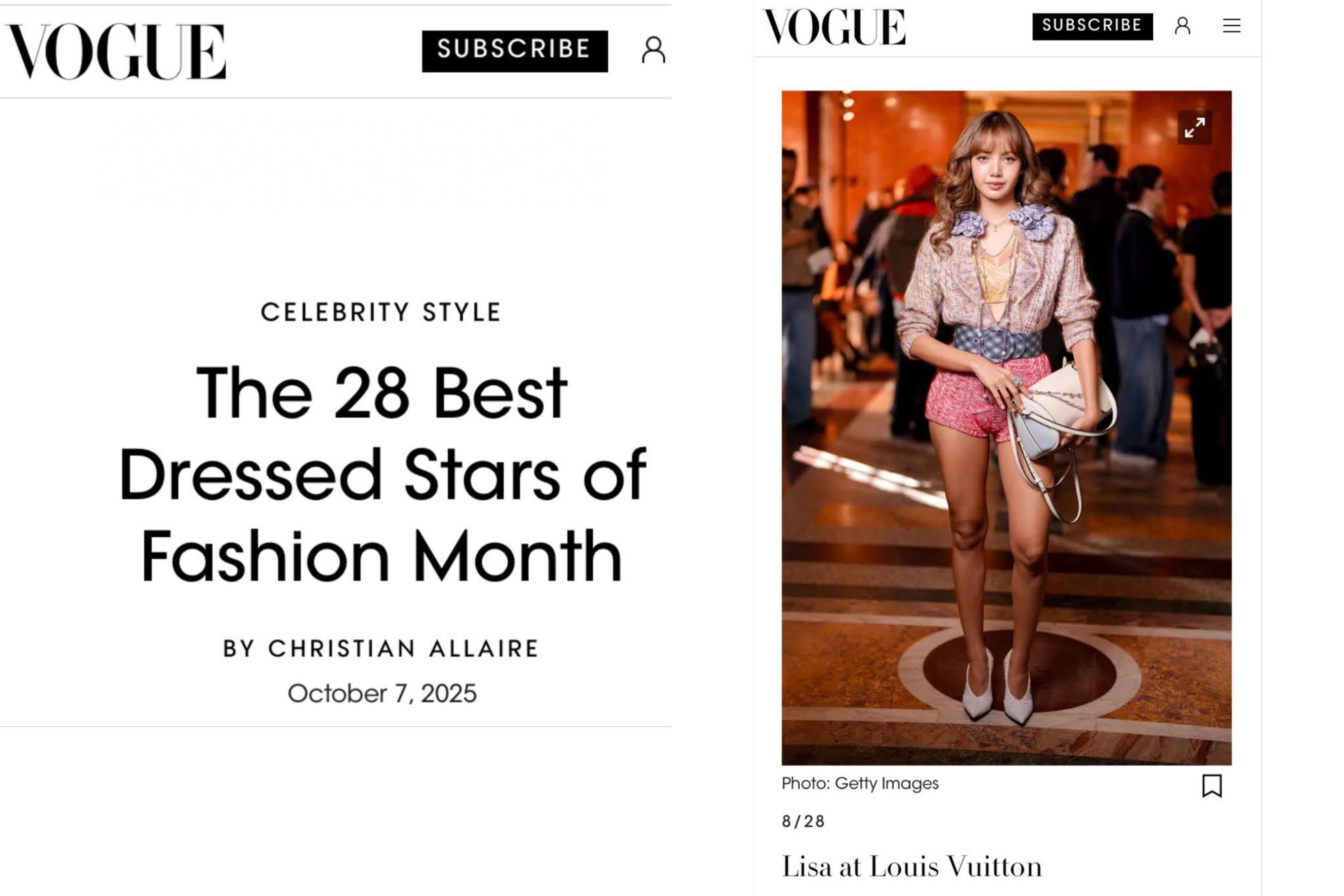 Lisa là idol Kpop duy nhất lọt top mặc đẹp của Vogue, nhưng số 1 mới bất ngờ- Ảnh 1. Lisa là idol Kpop duy nhất lọt top mặc đẹp của Vogue, nhưng số 1 mới bất ngờ- Ảnh 1.