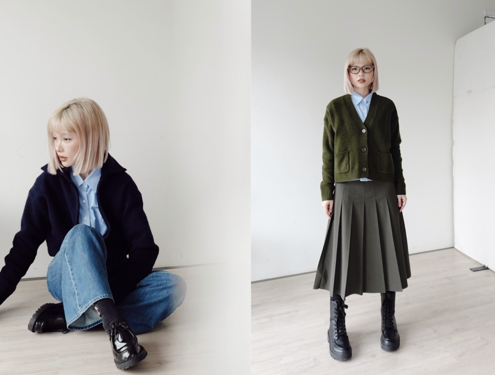  
Bim Nguyễn cũng kịp thời gợi ý 2 phong cách phối màu dễ ứng dụng chỉ với combo áo khoác len và sơ mi.