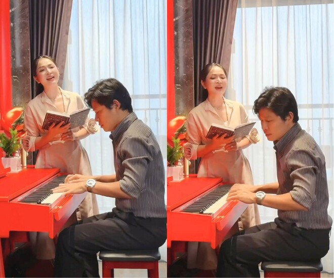 Nhạc sĩ Nguyễn Văn Chung đệm đàn cho ca sĩ Duyên Quỳnh.