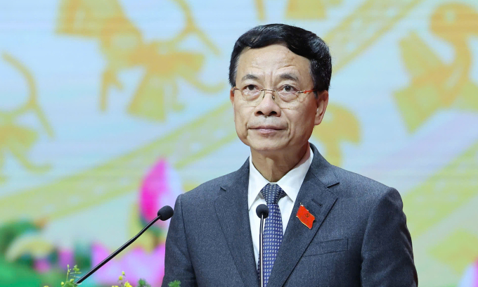 Bộ trưởng Khoa học và Công nghệ Nguyễn Mạnh Hùng trình bày tham luận tại Đại hội Đảng bộ Chính phủ chiều 13/10. Ảnh: Hoàng Phong