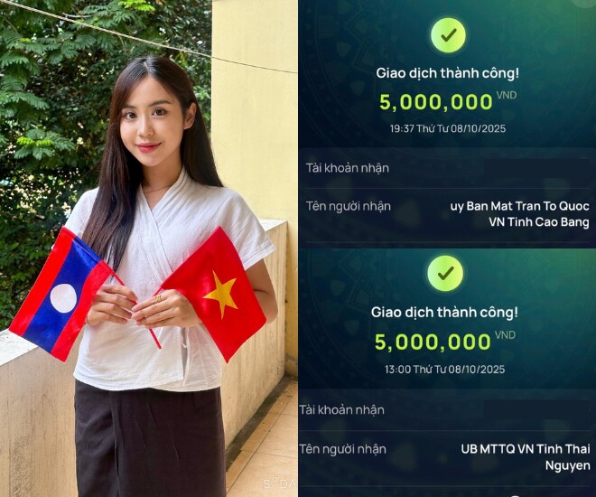 Maysaa gửi tiền ủng hộ bà con Cao Bằng và Thái Nguyên bị ảnh hưởng do bão lũ gây ra.