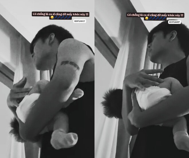 Được 8 tháng tuổi, con đầu lòng của Puka - Gin Tuấn Kiệt gây ấn tượng vì có nhiều tóc.