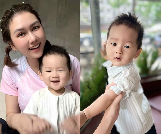 Con trai Hương Giang khiến dân tình tan chảy với nụ cười mắt hí đáng yêu. 