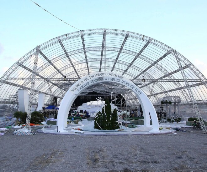 Khung cảnh nhá hàng cho đám cưới hoành tráng của Hoa hậu Đỗ Hà.