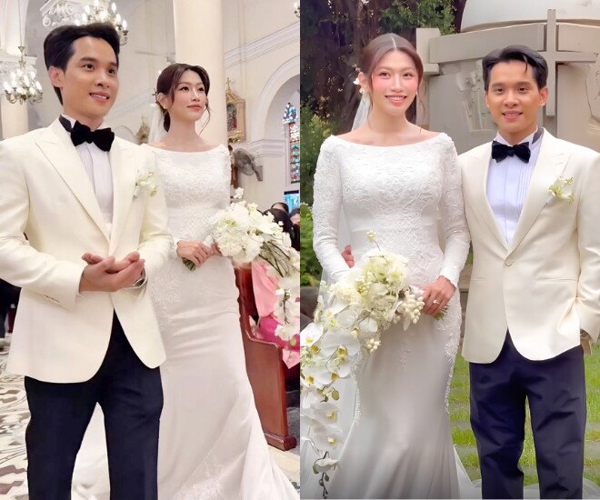 Chế Nguyễn Quỳnh Châu và doanh nhân Ngọc Phát tổ chức đám cưới tại nhà thờ.