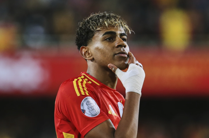 Lamine Yamal mừng bàn trong trận Tây Ban Nha gặp Hà Lan tại tứ kết lượt về UEFA Nations League trên sân Mestalla ở Valencia, Tây Ban Nha ngày 23/3/2025. Ảnh: AP