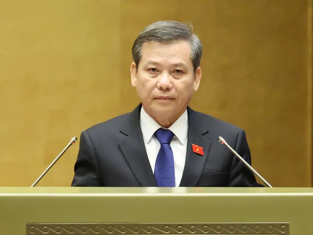 Chánh án TAND Tối cao Lê Minh Trí báo cáo Quốc hội về kết quả công tác nhiệm kỳ 2021-2016. Ảnh: T.N Chánh án TAND Tối cao Lê Minh Trí quốc hội.jpg