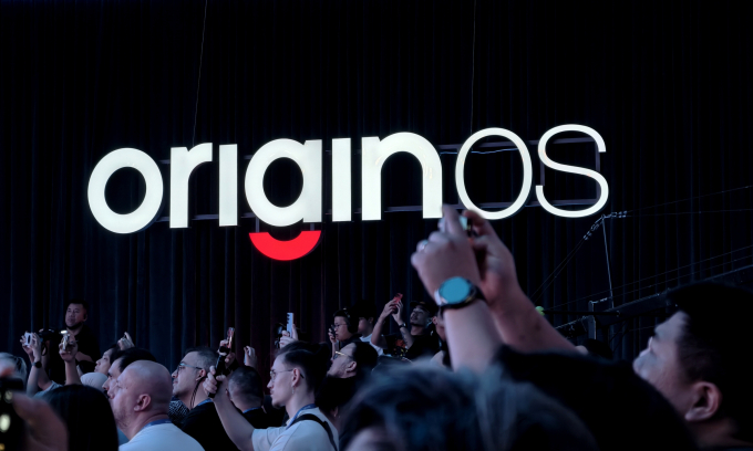 Logo OriginOS 6  tại sân khấu ra mắt, trong sự kiện ở Thượng Hải, Trung Quốc, ngày 16/10. Ảnh: Lưu Quý