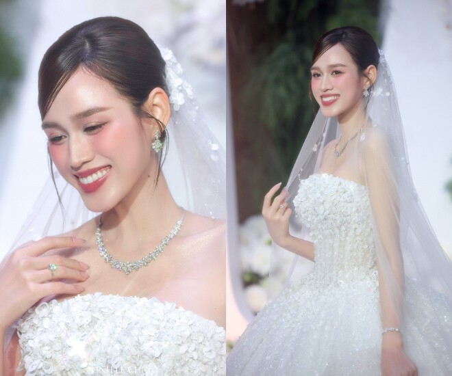 Hoa hậu Đỗ Thị Hà lung linh trong bộ váy cưới.
