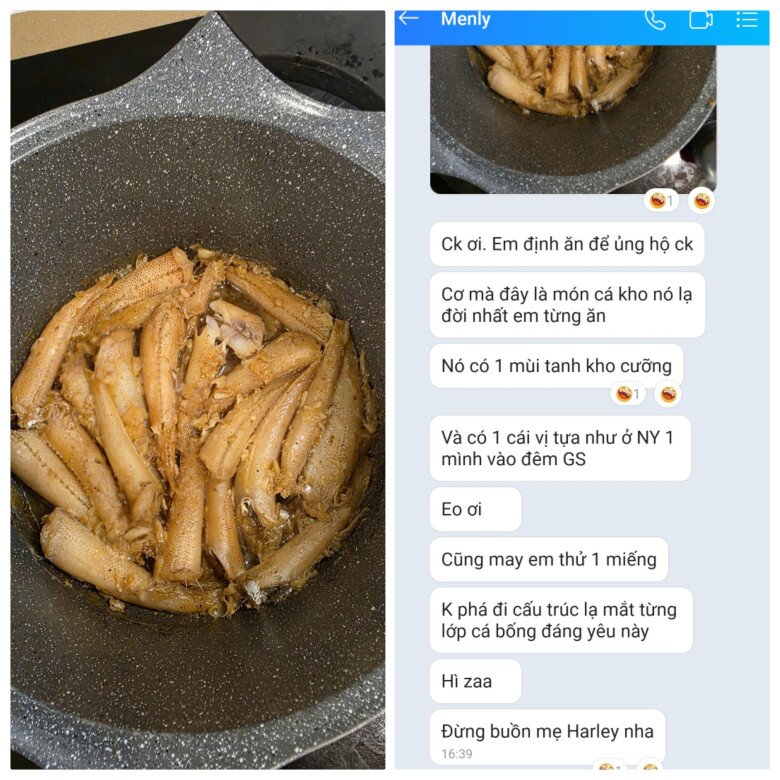 Thế nhưng lần này món cá kho lại không thành công cho lắm. Dù được kho khá kỹ, cá mềm đều, xếp lớp cẩn thận, nhưng lại thiếu một vài “bí kíp” quan trọng khiến món ăn có mùi tanh đặc trưng khiến vợ “ngậm ngùi”. Bên cạnh đó, món cá kho có màu sắc khá nhợt nhạt.