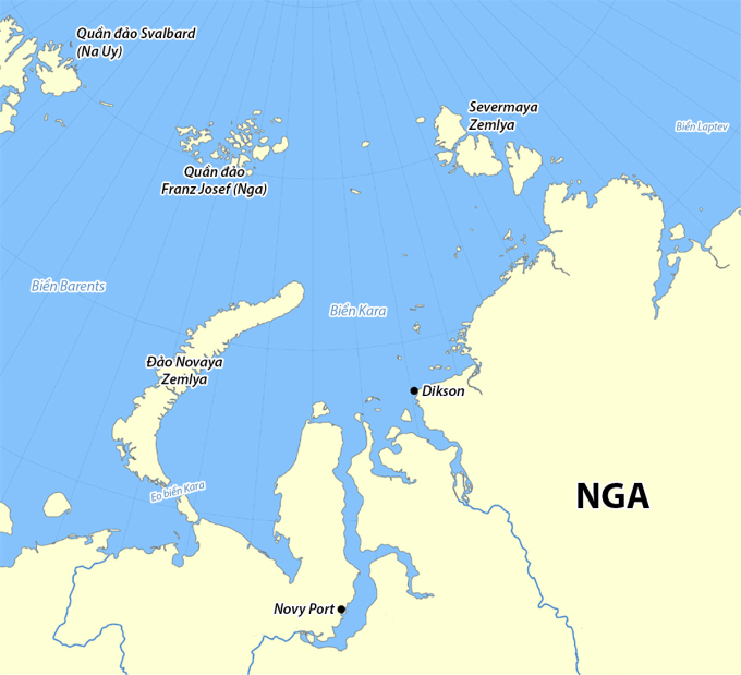 Vị trí đảo Novaya Zemlya. Đồ họa: Wikimedia