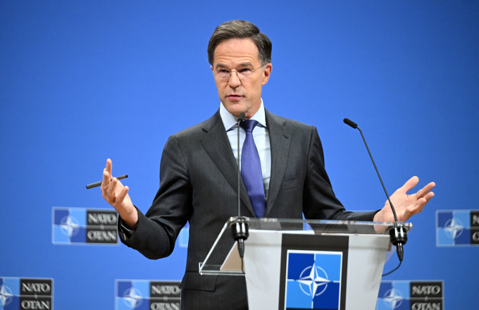 Tổng thư ký NATO Mark Rutte tại cuộc họp báo chung sau Hội nghị Ngoại trưởng NATO ở Brussels, Bỉ, tháng 12/2024. Ảnh: AFP
