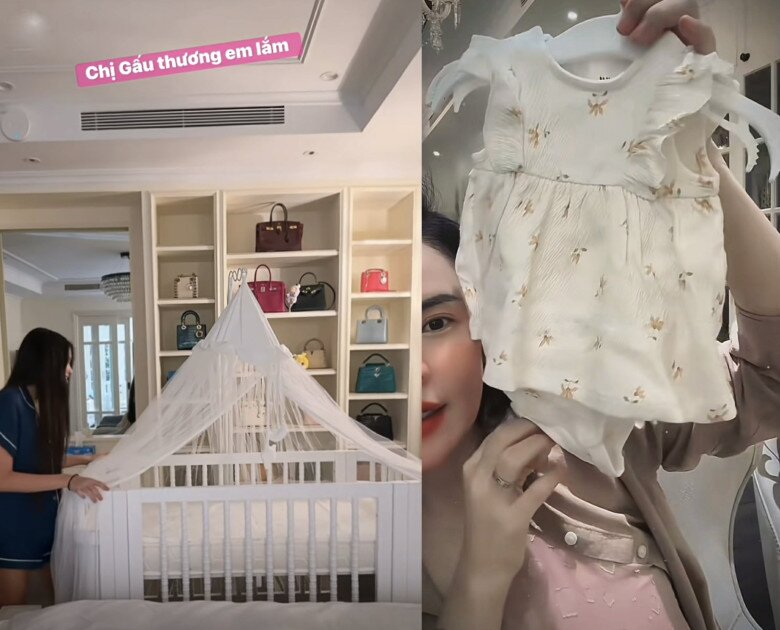 Trong biệt thự riêng, con gái thứ 4 của Phương Lê được chuẩn bị quần áo, giường ngủ chuẩn tiểu công chúa.