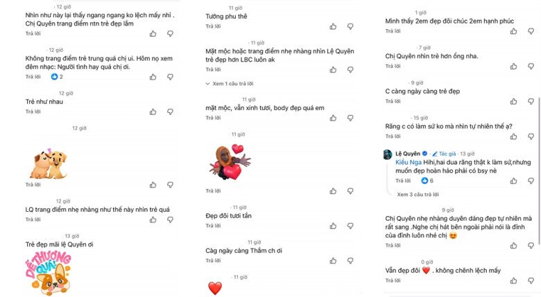 Nhiều khán giả nhận xét Lệ Quyên trẻ hơn cả Lâm Bảo Châu khi để mặt mộc.