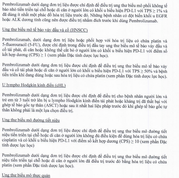Theo đại diện Cục Quản lý dược, Pembroria không phải là thuốc ung thư có chỉ định mới
