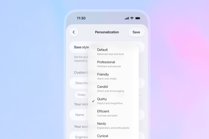 GPT-5.1 có nhiều tùy chọn tính cách. Ảnh: OpenAI