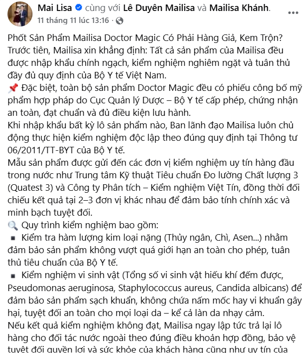 Bà chủ thẩm mỹ viện Mailisa nhiều lần khẳng định điều này trên mạng xã hội- Ảnh 1.