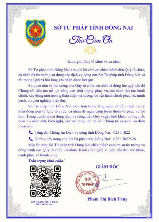 Giám đốc Sở Tư pháp Đồng Nai gửi thư cảm ơn người dân, doanh nghiệp. Sở tư pháp.jpeg