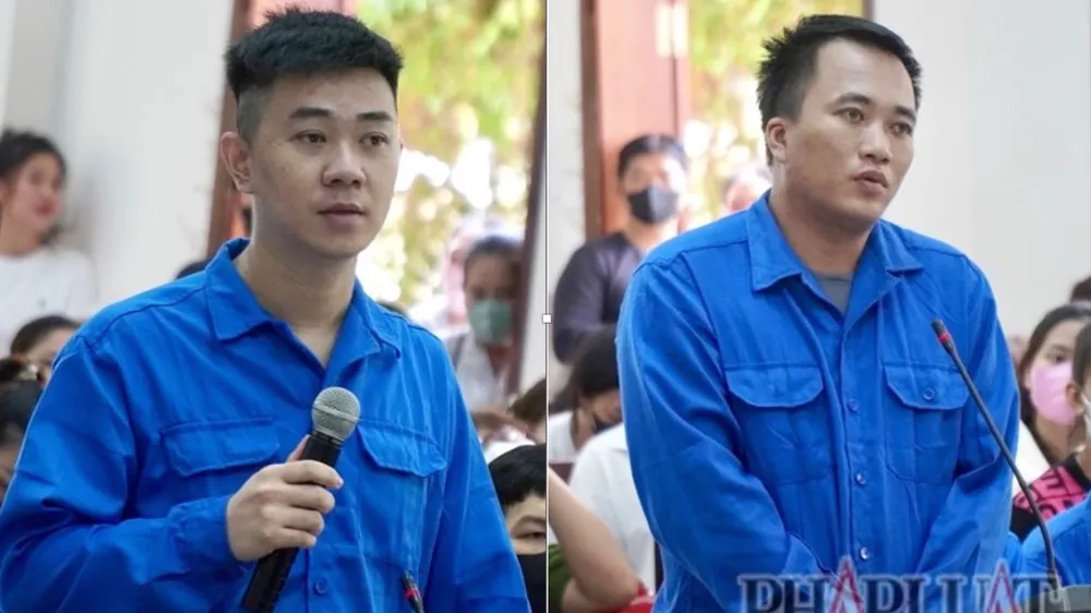 Chủ mưu vụ án là bị cáo Huỳnh Hữu Tường (trái) và Nguyễn Văn An. Ảnh: VŨ HỘI lừa bán đất.png