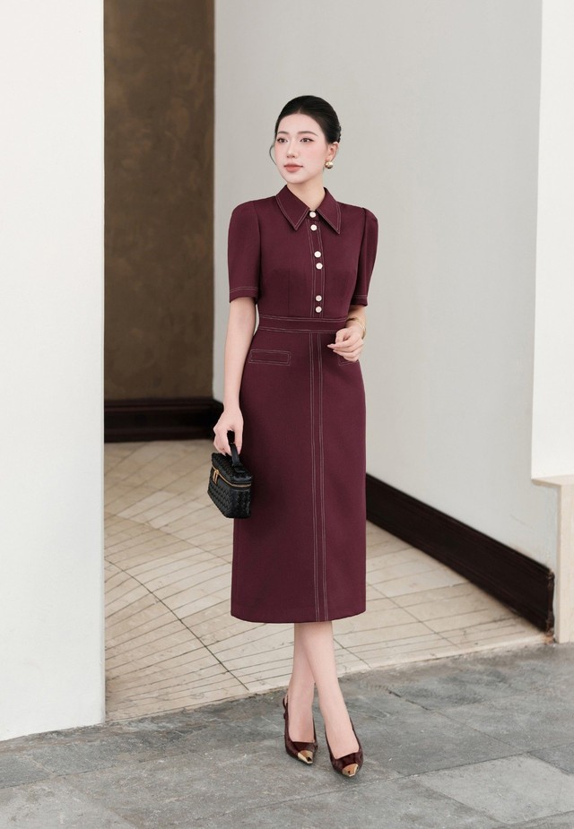 Trong tủ đồ nàng công sở không thể thiếu đầm dáng dài chiết đai - Ảnh 3.