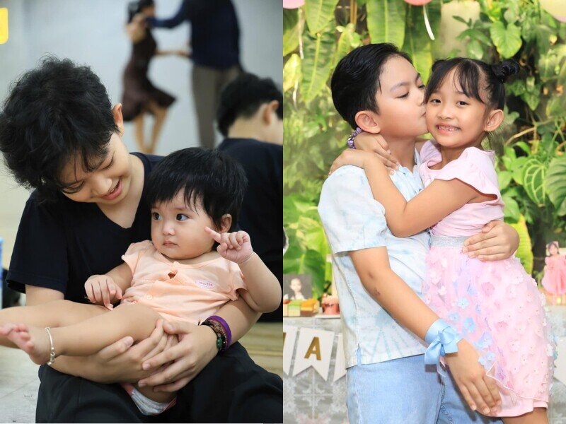 Kubi ra dáng anh lớn, yêu thương 2 em gái.