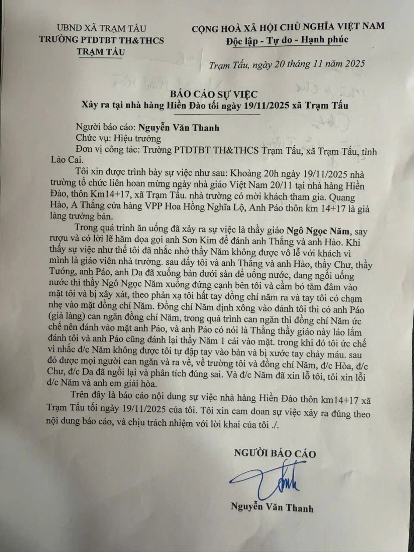 Vụ hiệu trưởng và giáo viên ẩu đả ở tiệc 20/11: Hai bên lên tiếng hoàn toàn khác- Ảnh 3.