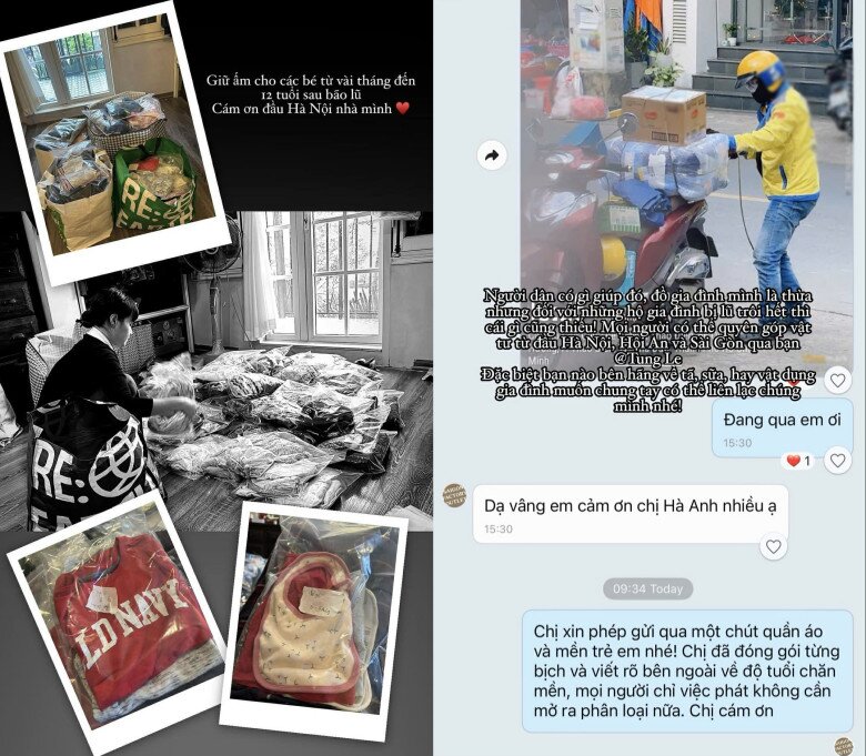 Nữ siêu mẫu đóng gói và chú thích rõ từng gói hàng cứu trợ.