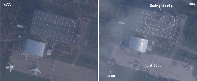 Khu vực sân bay ở tỉnh Rostov trước và sau trận tập kích ngày 25/11. Ảnh: X/Dnipro OSINT