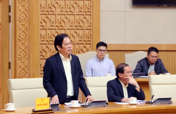 Tổng giám đốc Công ty cổ phần Tập đoàn Trường Hải Nguyễn Hoàng Tuệ phát biểu tại cuộc họp. Ảnh: VGP