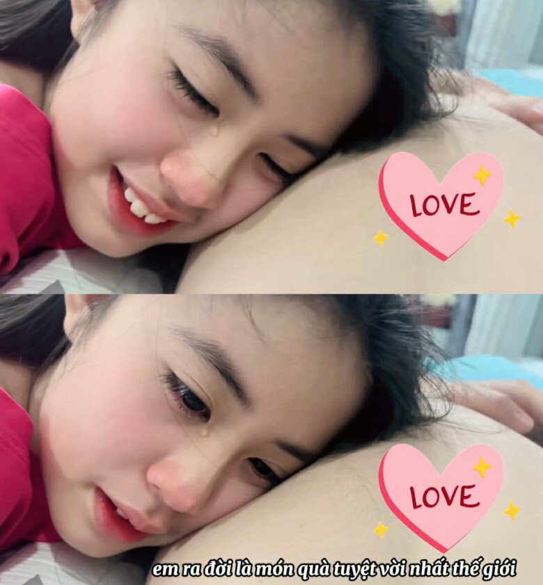 Bé Grammy xúc động bật khóc khi trò chuyện với em bé trong bụng mẹ.