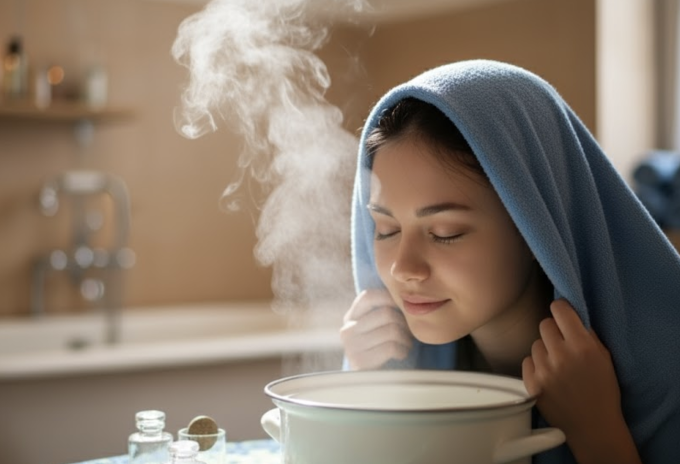 Xông hơi có thể mở rộng đường thở, loãng đờm trong phổi. Ảnh tạo bởi AI