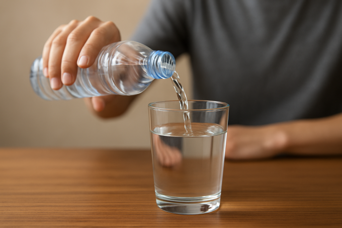 Uống nhiều nước gần giờ đi ngủ có thể dẫn đến tiểu đêm, gián đoạn giấc ngủ sâu, gián tiếp ảnh hưởng đến chức năng thận. Ảnh: AI