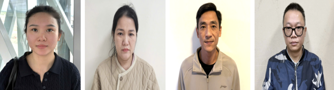Các bị can Nguyễn Thị Yến Nhi, Hà Thị Thủy, Đỗ Ngọc Trung, Vũ Thành Trung (từ trái qua phải). Ảnh: Bộ Công an