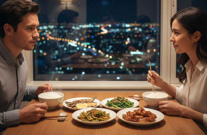 Giờ ăn tối có thể tác động lớn đến sức khỏe của bạn - Minh họa AI: Thu Anh