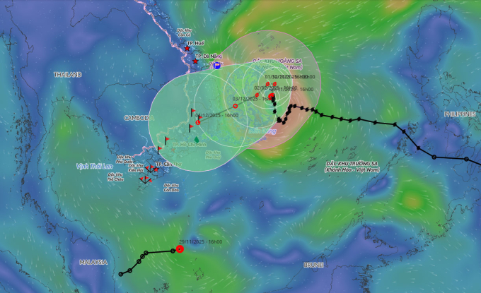 Áp thấp nhiệt đới đã suy yếu thành vùng áp thấp, không còn khả năng gây gió mạnh trên biển. Ảnh: NCHMF