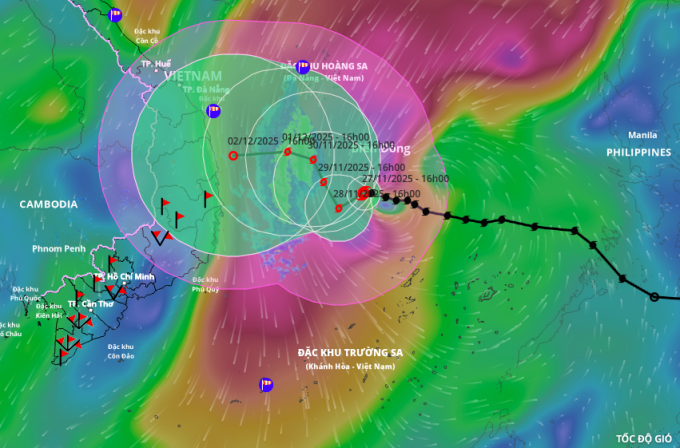 Dự báo hướng đi và vùng ảnh hưởng của bão Koto. Ảnh: Hệ thống giám sát thiên tai