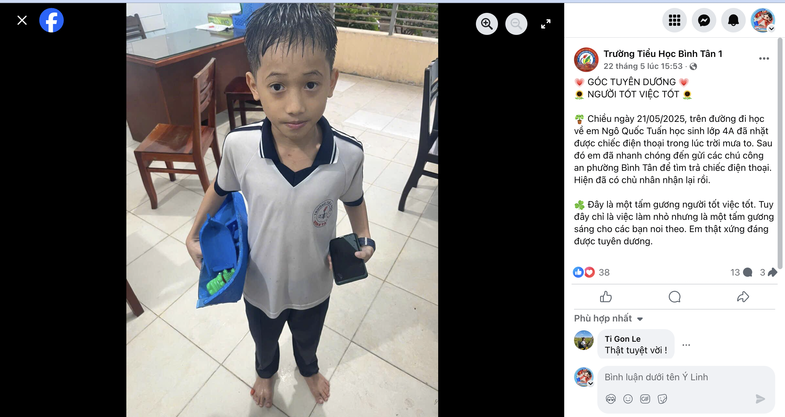 Bất ngờ về hoàn cảnh của cậu bé lớp 4 đội mưa mang trả điện thoại - Ảnh 1.