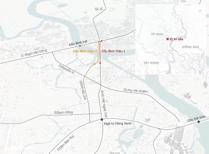 Hướng tuyến hai cầu Bình Triệu. Đồ họa: Khánh Hoàng