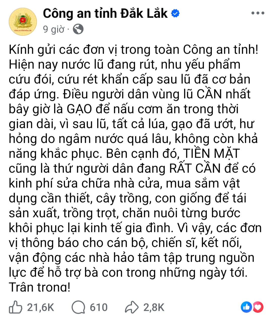 Công an tỉnh Đắk Lắk vận động gạo giúp người dân rốn lũ lịch sử- Ảnh 1.