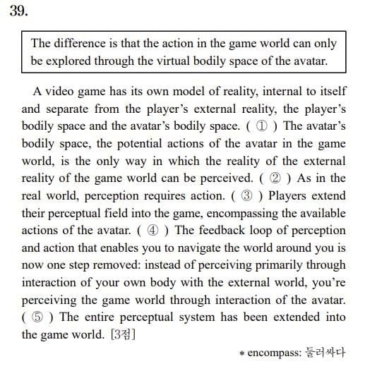 Câu số 39 trong đề thi đại học môn tiếng Anh ở Hàn Quốc năm 2025. Ảnh: The Korea Times