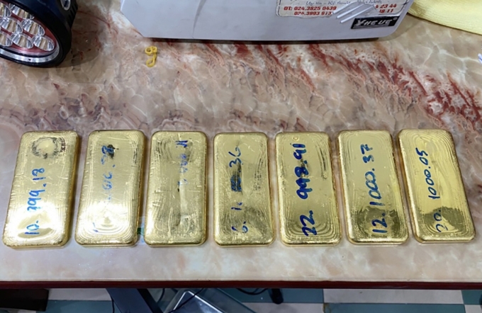 Vàng lậu bị thu giữ trong một vụ án. Ảnh: Bộ Công an