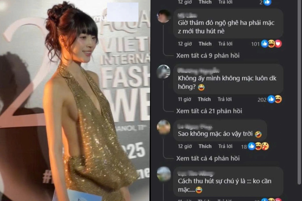 Hoa hậu suýt lộ ngực trên thảm đỏ thời trang ở Hà Nội gây tranh cãi  - 1