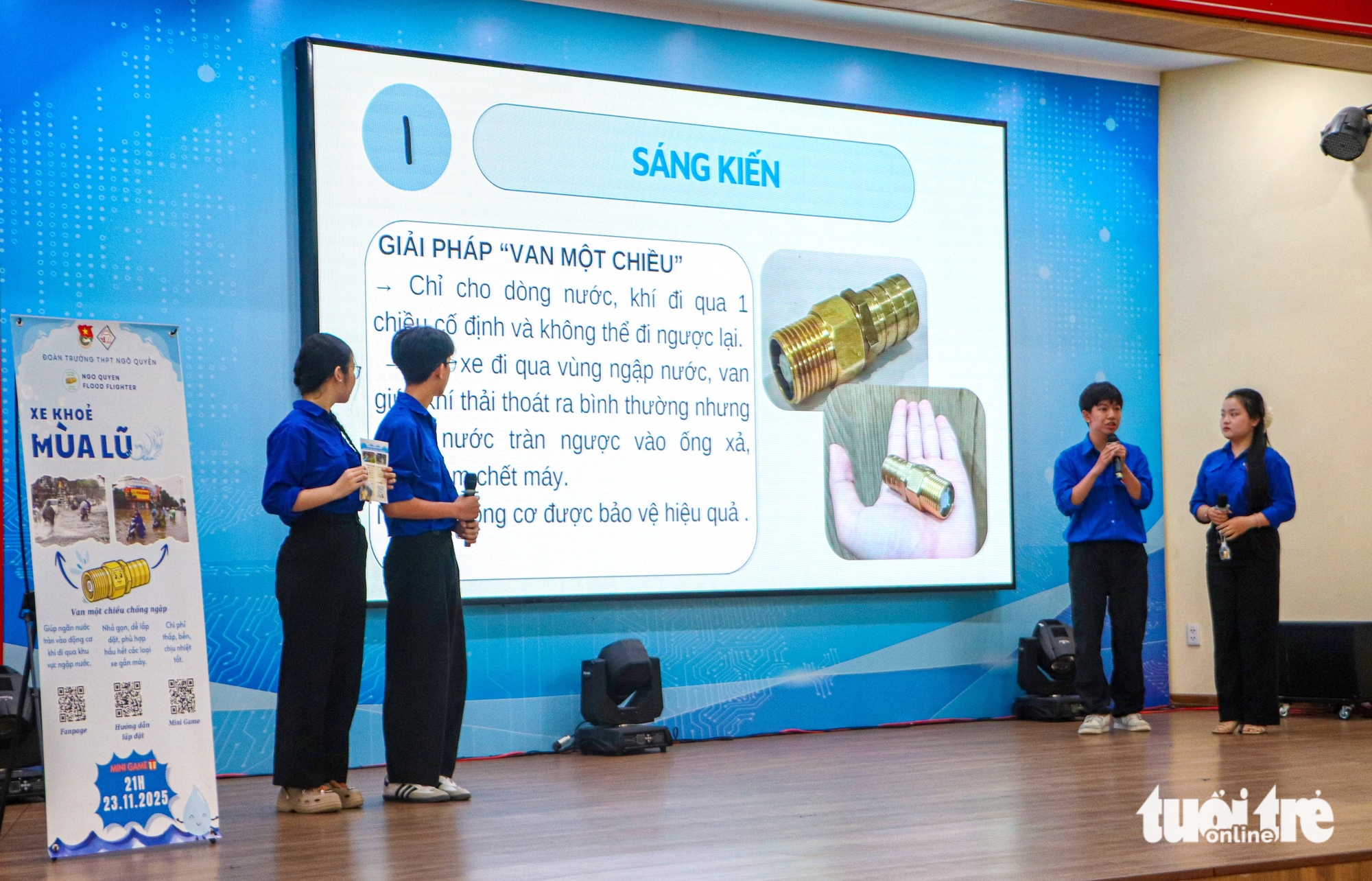 Học sinh Đà Nẵng chế tạo van một chiều giúp xe máy vượt qua vùng ngập nước - Ảnh 1.