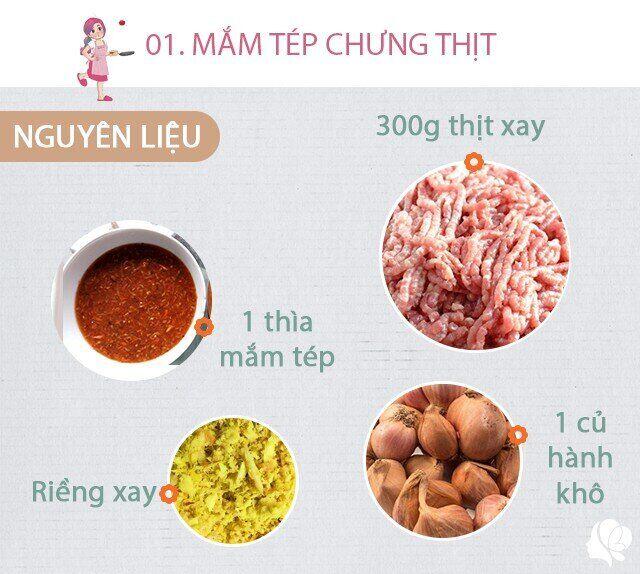 Chuẩn bị: 300g thịt xay, 1 thìa mắm tép, 1 thìa mắm tôm, riềng xay vắt lấy nước cốt 20ml, hạt tiêu: 1 thìa cà phê, sả 3 cây, hành khô 1 củ, đường 1/2 thìa canh, 10g tôm khô ngâm mềm, tóp mỡ.