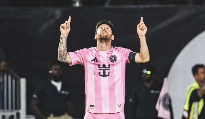 Messi mừng bàn mở tỷ số trận Inter Miami 4-0 Nashville ở vòng một MLS Cup tối 8/11. Ảnh: Inter Miami