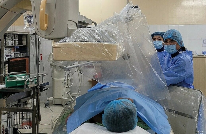 Hình ảnh chụp chiếu đoạn tắc mạch của một bệnh nhân nhồi máu cơ tim. Ảnh: Bệnh viện cung cấp