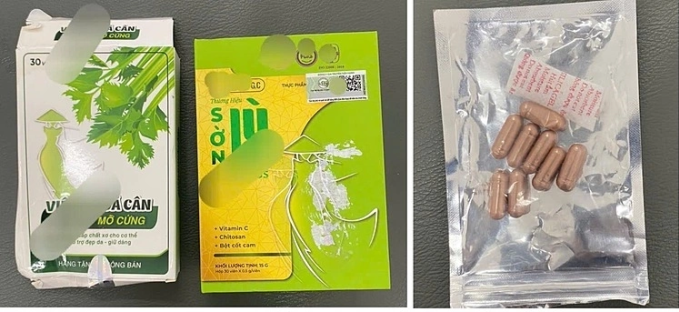 Một sản phẩm giảm cân được cô gái ở Quảng Ninh mua trên mạng, sau đó nhập viện vì suy gan, thận nghiêm trọng. Ảnh: Bệnh viện cung cấp