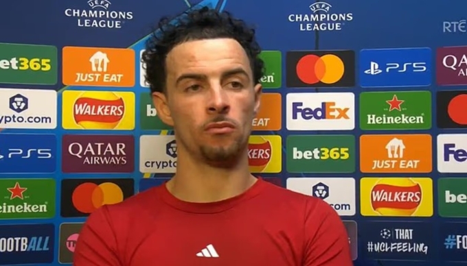 Curtis Jones trả lời phỏng vấn sau trận Liverpool thua PSV 1-4 trên sân Anfield, thành phố Liverpool, Vương Quốc Anh tối 26/11/2025. Ảnh: chụp màn hình