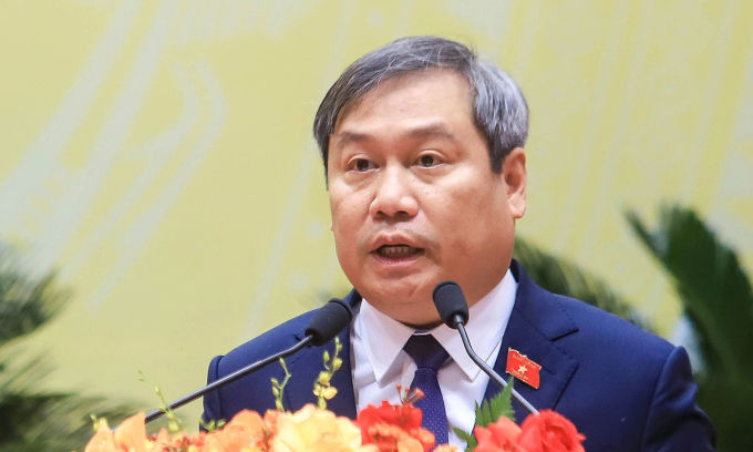 Ông Vũ Đại Thắng phát biểu nhận nhiệm vụ. Ảnh: Ngọc Thành