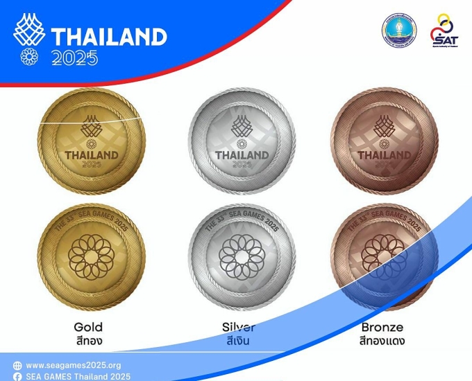Mặt trước và sau của huy chương SEA Games 33. Ảnh: SAT.